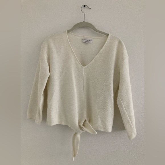 Madewell Texture & Thread White 3/4 Sleeve Long Sleeve Top Hip Length Tie Front - Picture 1 of 7